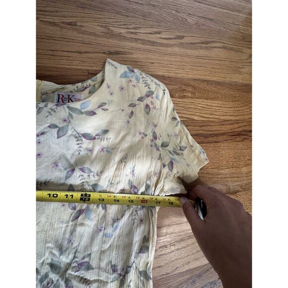 Vintage 80’s 90’s R & K Midi Cottage Core Yellow Floral Dress Sz 14 Pleaded - Picture 8 of 10